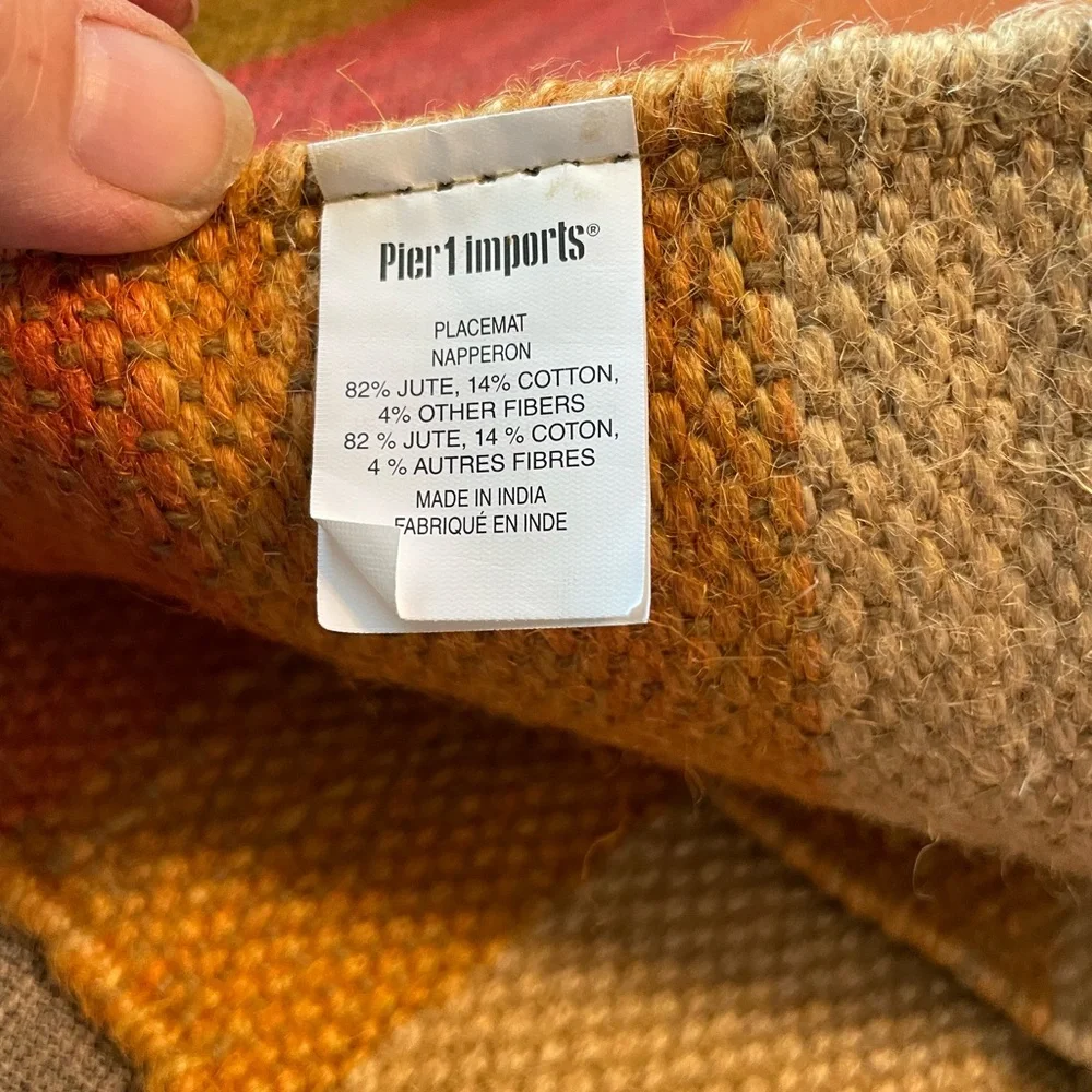 Pier 1 Imports Discontinued set of 5 Woven Fall colored Striped Placemats